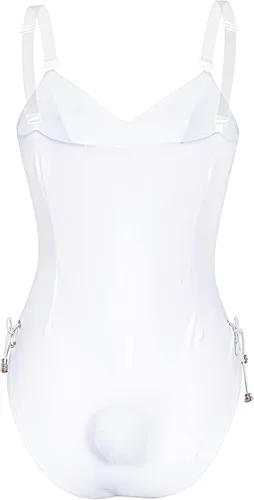 Vista 4 de Conjunto de traje de disfraz de conejito para mujer, una sola pieza, con accesorios, Blanco, L
