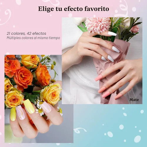 Vista 5 de phoenixy Juego de 24 esmaltes de uñas en gel, kit de uñas en gel removible de 21 colores, nude rosa rojo azul verde amarillo naranja, juego