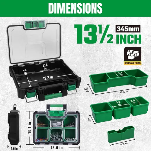 Vista 3 de SK Organizador de piezas pequeñas de 13.5 pulgadas, organizador de caja de herramientas apilable con 7 compartimentos y divisores extraíbles, tapa