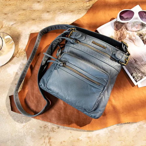 Vista 2 de Montana West Bolso cruzado para mujer, de piel lavada suave, con múltiples bolsillos