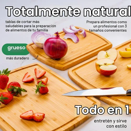 Vista 4 de Tablas de cortar de madera orgánica para la cocina para cortar verduras, tallar carne, cortar pan y servir charcutería para la preparación