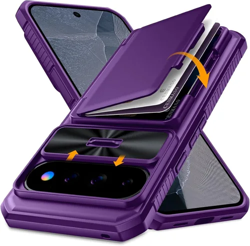 Vista 14 de CENMASO - Funda para Google Pixel 9 Pro XL con tarjetero (4 tarjetas), funda deslizante para cámara y función atril, bloqueo RFID, protección
