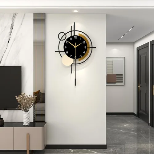 Vista 13 de Reloj de pared para decoración de sala de estar, reloj de pared decorativo con péndulo de cuarzo silencioso, funciona con pilas, reloj grande