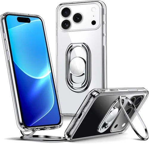 Vista 8 de Shields Up Funda para iPhone 16 Pro Max con Soporte, Funda Transparente para Teléfono con Soporte de Doble Anillo [Ajustable y Plegable] Cubierta