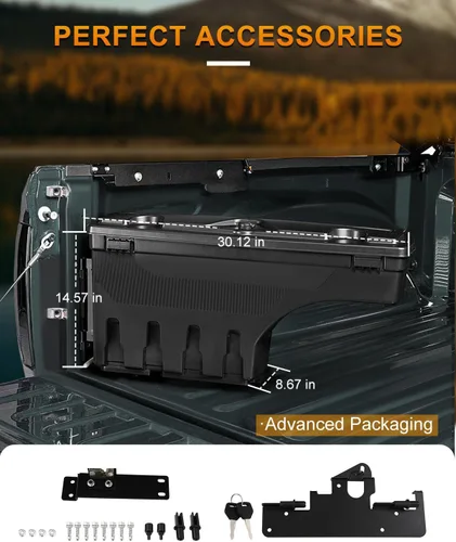 Vista 5 de ROADFAR Caja de almacenamiento de repuesto para caja de camioneta del lado derecho del pasajero para Toyota para Tacoma 2005-2021, tapa