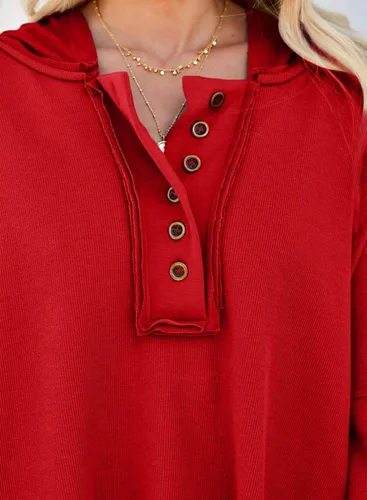 Vista 2 de Dokotoo Sudaderas con capucha de manga larga con cuello en V y botones para mujer