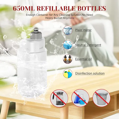 Vista 2 de Mopa pulverizadora para limpieza de pisos, mopa de microfibra húmeda y seca con 4 almohadillas lavables, botella recargable de 22.1 onzas líquidas