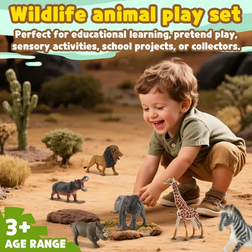Vista 5 de Zippytots 6 piezas figuras de animales de safari para niños de 3-5 años figuras realistas de animales de selva de plástico vida silvestre africana
