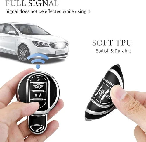 Vista 5 de OFFCURVE Funda para llavero BMW Mini, compatible con BMW Mini Cooper S D SD F56 F55 F54 F57 F60 R55 R55 R56 R57 R58 R59 R60 S Roadster Smart Key Fob