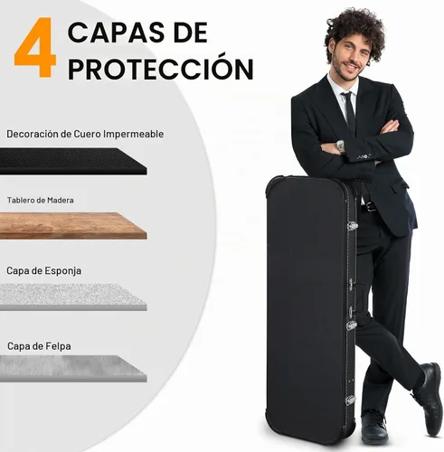 Vista 2 de Ktaxon Funda dura para guitarra eléctrica, rectangular de madera estándar de 39 pulgadas. Estuche protector para guitarra eléctrica con cierre