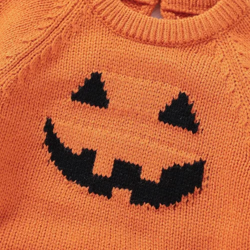 Vista 4 de GOOCHEER Suéter con estampado de cara de calabaza para bebé, niño, niña, Halloween, sudadera de manga larga, ropa de otoño e invierno