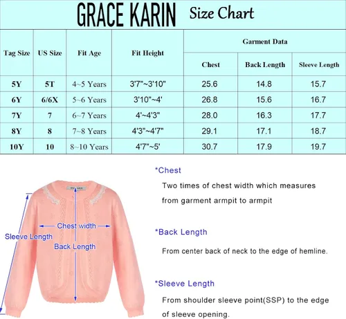 Vista 5 de GRACE KARIN Cárdigan de manga larga con cuello de encaje para niñas, suéter de 5-10 años
