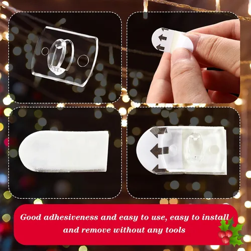 Vista 3 de Blulu 100 clips de luz de Navidad, mini clips de luz para decoración de cadena de luces, mini clips de pared adhesivos para colgar decoraciones