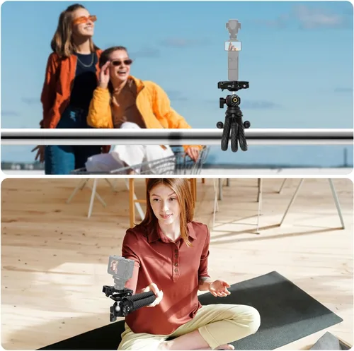 Vista 6 de NEEWER Trípode para cámara con control remoto, mini trípode flexible para teléfono con adaptador de montaje de cámara de acción, soporte oculto