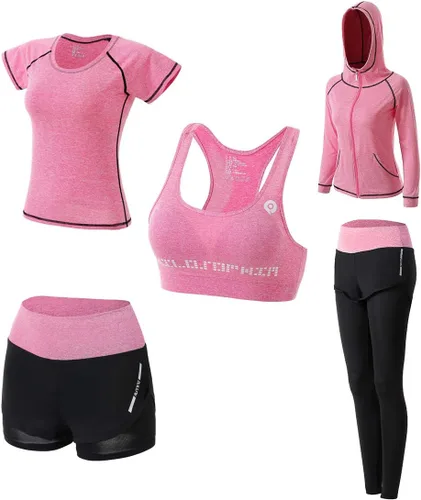 Vista 12 de Conjunto de ropa de entrenamiento para mujer, conjunto de 5 piezas de trajes deportivos para ejercicio