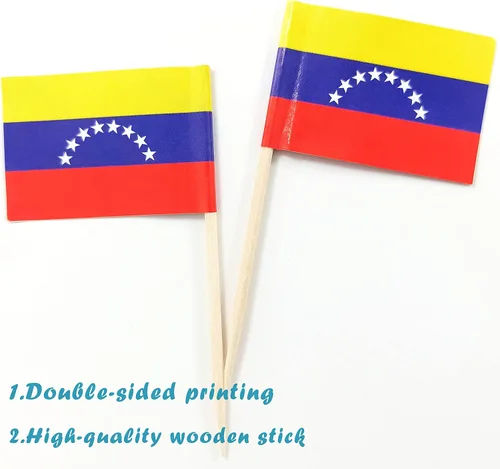 Vista 3 de JBCD Bandera venezolana con palillo de dientes de Venezuela, mini banderas para cupcakes, 100