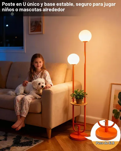 Vista 7 de Lightdot Lámpara de pie naranja de 63 pulgadas con poste en U, 2 lámparas de pie de mediados de siglo con globos y bombillas LED blancas cálidas