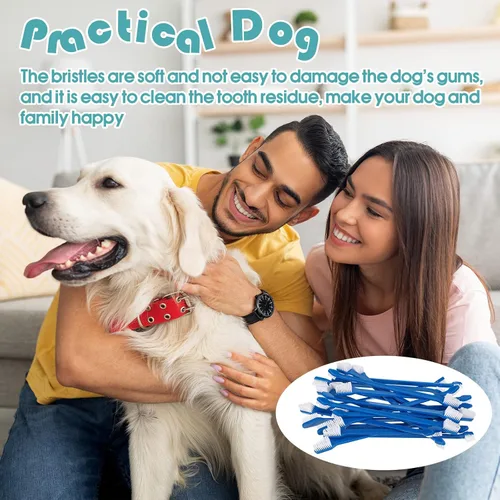 Vista 6 de Gerrii Cepillo de dientes para perros, 200 unidades, cepillo de dientes de doble cabeza, mango largo, kit de cepillado de dientes de perro, cerdas