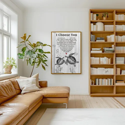Vista 2 de YUOPTKITR Póster inspirador de tortuga para decoración de pared, impresiones en lienzo con texto en inglés "I Choose You", pinturas en lienzo