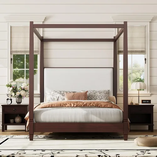Vista 22 de Wood Canopy Platform Bed Full with Headboard, Trundle and 3 Drawers Negro-8.1
