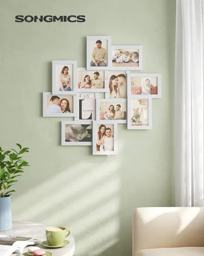 Vista 2 de SONGMICS Marcos de fotos de 4 x 6 pulgadas, decoración de pared, paquete de 12 marcos de collage de fotos, juego de marcos de fotos múltiples