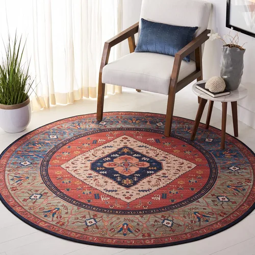 Vista 10 de SAFAVIEH Alfombra lavable Tucson Collection - 2 pies 6 pulgadas x 4 pies, azul óxido, antideslizante y fácil de limpiar, ideal para sala de estar