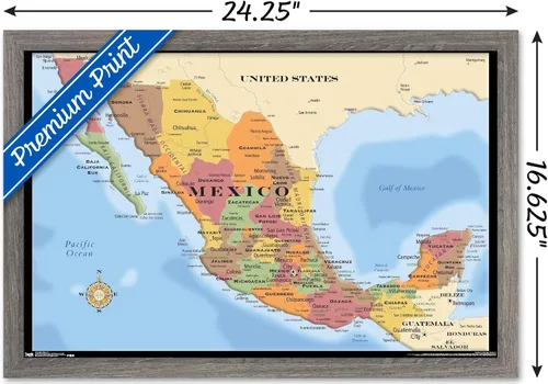 Vista 3 de Trends International Map - Póster de pared de México, 14.725" x 22.375", versión con marco de madera de granero
