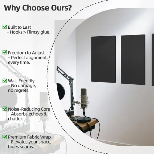 Vista 3 de Art3dwallpanels 8 PCS Paneles Acústicos, 24''x12'' Paneles de Pared de Tela Insonorizados, Paneles de Absorción de Sonido de Montaje Fácil con Negro