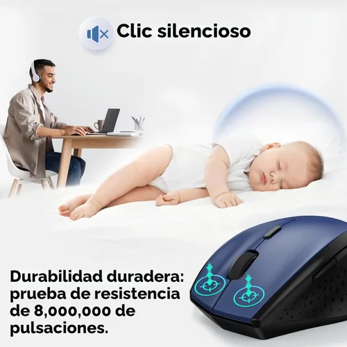 Vista 2 de TECKNET Mouse inalámbrico, mouse USB de 2.4 G con 6 niveles ajustables 3200 DPI, batería de 30 meses, empuñaduras ergonómicas, 6 botones portátiles