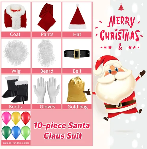 Vista 2 de Asvsua Santa Claus Costume Adult Men Santa Suit for Men Deluxe Santa Costume 10Pcs Christmas Santa Outfit