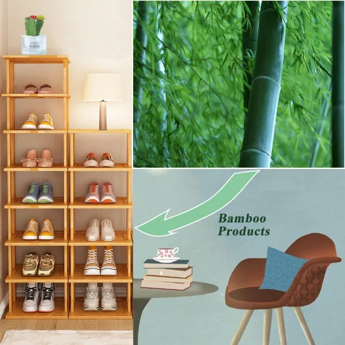 Vista 3 de Zapatero vertical de bambú para entrada, zapatero estrecho apilable, almacenamiento minimalista de zapatos, organizador de zapatos de 5 niveles