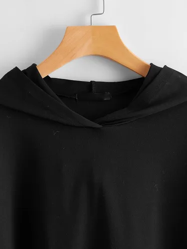 Vista 4 de Verdusa Sudadera corta con capucha de red para mujer con hombros caídos y manga larga