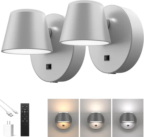 Vista 13 de URSOLA Aplique de pared que funciona con pilas con control remoto, lámpara de pared recargable con batería LED de 9000mAh, 3CCT y ajustable