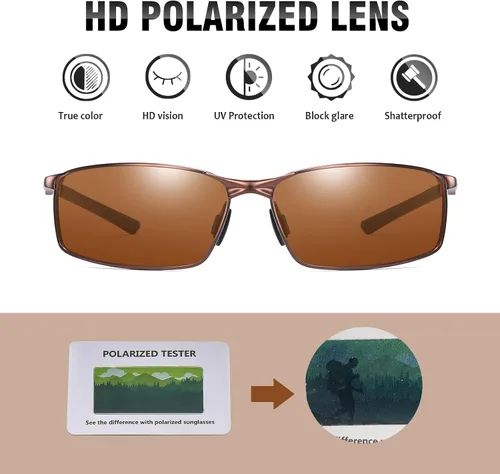 Vista 2 de SUERTREE Gafas de sol polarizadas para hombre, marco de metal rectangular, gafas de sol retro para hombres y mujeres, gafas de sol de conducción