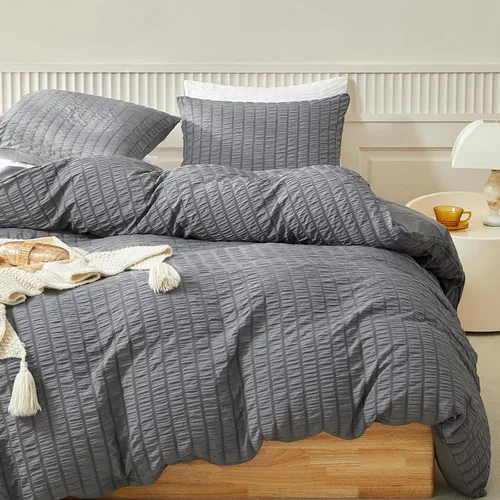 Vista 14 de WARMDERN - Juego de funda de edredón tamaño Queen, juego de ropa de cama de 3 piezas de microfibra lavada color beige, funda de edredón con textura