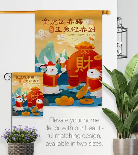 Vista 8 de Breeze Decor Cartel de la fortuna de conejo para el hogar, arte de pared para habitación, patio, porche, césped, jardín, tapiz al aire libre