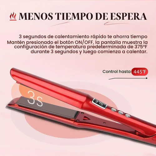 Vista 5 de Alisador y rizador de pelo 2 en 1, titanio y cerámica, rojo