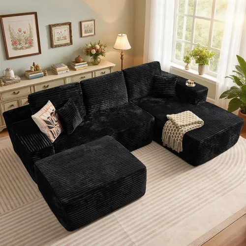 Vista 57 de Sofá modular Cloud de 96 pulgadas con tumbona, asiento profundo en forma de L, moderno sofá cama sin hueso, no requiere montaje, sofás sin hueso