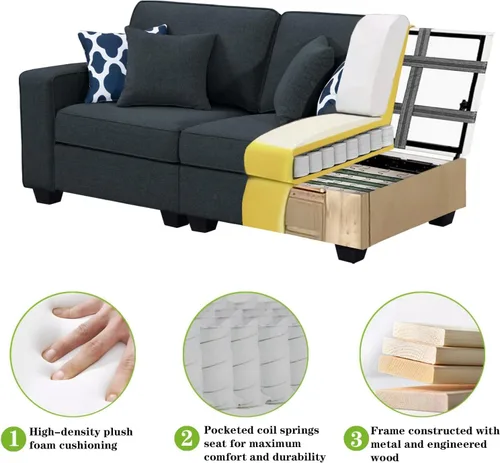 Vista 5 de Legend Vansen Sofá modular de gran tamaño, sofá reversible en forma de U con otomana, asiento profundo de felpa de poliéster seccional para sala