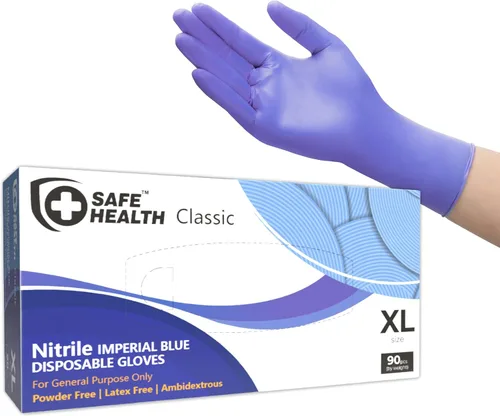 Vista 5 de Safe Health Nitrile Disposable Gloves, 3.5 Mil, Imperial Blue, Powder Free, Latex Free, Tattoo, Beauty, Salon, Car
