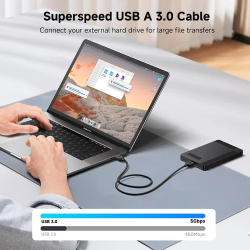 Vista 2 de Cable Matters Cable USB 3.0 corto de 5 Gbps - 3 pies, macho a macho USBA a USBA, cable USB, negro