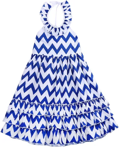 Vista 2 de Vestido largo de verano con diseño de rayas onduladas y espalda descubierta, para niñas
