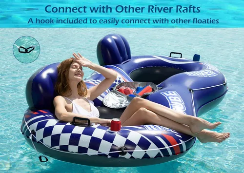Vista 5 de Jasonwell Flotador Inflable de Tubo de Río - Flotador de Río Resistente para 2 Personas Flotadores de Piscina con Enfriador Removible Tubos de Agua