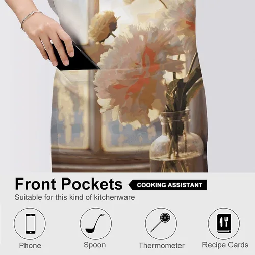 Vista 5 de MUSM Window Flower Apron，Classic Vintage Funny with Pockets Aprons,Adjustable Bib Waterdrop Resistant for Kitchen Cooking Restaurant BBQ Painting