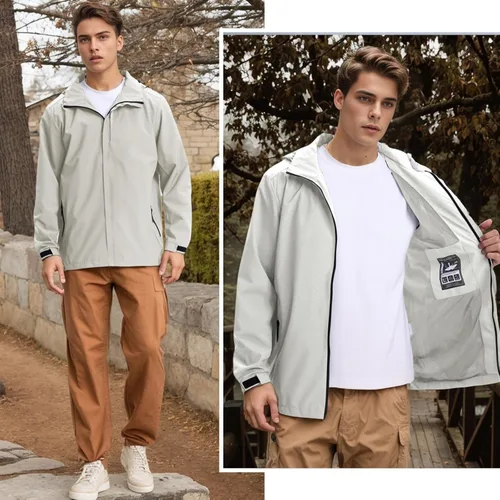 Vista 5 de Men's Waterproof Lightweight Rain Jacket Removable Hooded Windbreaker Raincoat Outdoor Windproof Casual Jacket