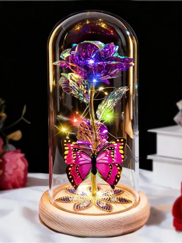 Vista 9 de Beferr Regalos de cumpleaños para mujeres, rosa de cristal de galaxia, flores preservadas para siempre, rosa iluminada en cúpula de cristal, Día