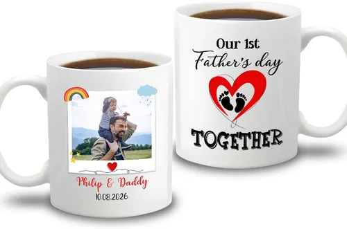 Vista 10 de Taza de café personalizada con nombre y año, taza de cerámica blanca personalizada para bebé, regalo único de taza de café con anuncio de embarazo