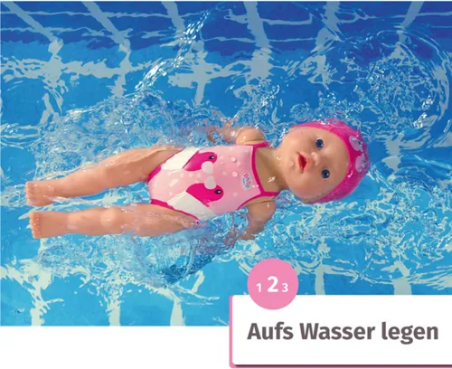 Vista 4 de Baby Born 835302 My First Swim Girl 11.8 in Badepuppe, bewegliche Weapon Beine, schwimmt durchs Wasser, Wasserdicht und Ohne Batterien verwendbar