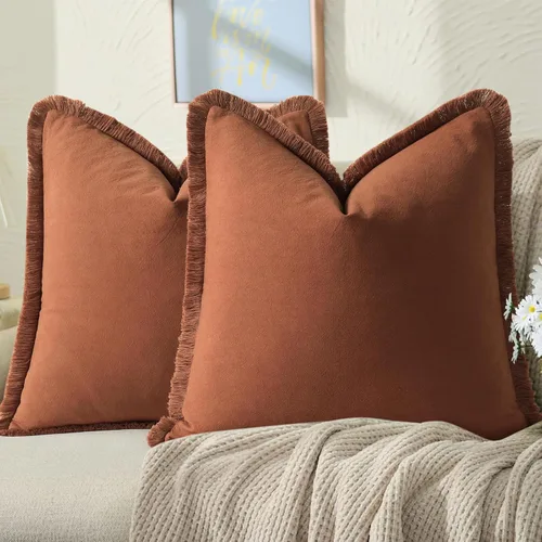 Vista 17 de ZWJD Juego de 2 fundas de almohada de 16 x 16 pulgadas, color beige, con flecos, de algodón, decorativas, cuadradas, para sofá, cama, sala de estar
