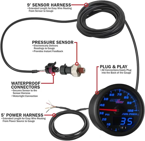 Vista 3 de Black & Blue MaxTow - Medidor de presión de combustible, 100 PSI.